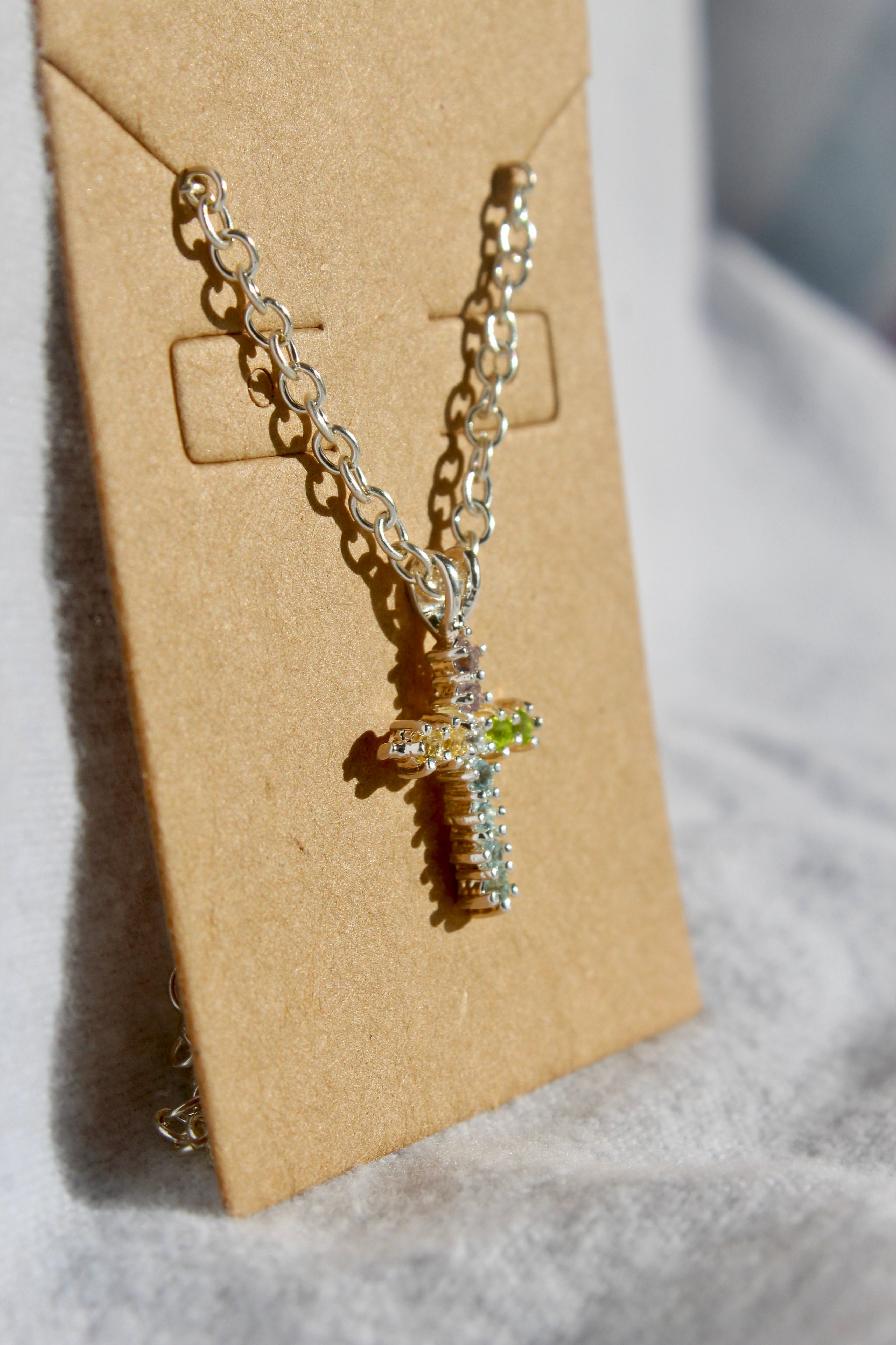 Rhinestone Cross Pendant Chain Necklace - Spiritual Collection